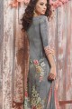 Indian Ethnic Crepe Palazzo Suits in Grey with dupatta