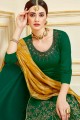 Forest Green Satin Satin Palazzo Suits with dupatta