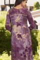 Crepe Straight Pant Suit in Purple