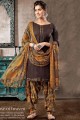 Brown Patiala Suits with Cotton Jacquard