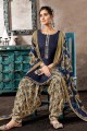 Navy Blue Patiala Suits in Jacquard with Cotton