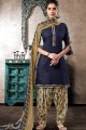 Navy Blue Patiala Suits in Jacquard with Cotton