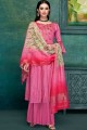 Pink Satin Satin Palazzo Suits with dupatta