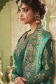 Georgette Satin Straight Pant Suit in Green with dupatta
