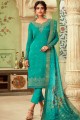 Georgette Satin Straight Pant Suit in sea Green