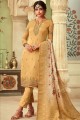 Georgette Satin Straight Pant Suit in Gold with dupatta