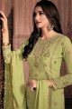 Georgette Straight Pant Suit in Olive with dupatta