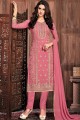 Georgette Straight Pant Suit in Pink with Georgette