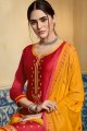 Red Satin Patiala Suits with dupatta
