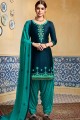 Patiala Suits in Dark Blue Satin with Satin