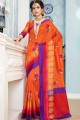 Orange color Cotton Art Silk saree