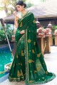 Dark Green color Chiffon Silk saree
