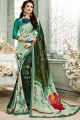 Pastel Green & Pine Green color Georgette saree
