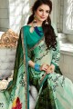 Pastel Green & Pine Green color Georgette saree