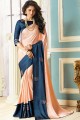 Peach & Blue Fancy Fabric saree