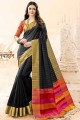 Luring Black Handloom Cotton Silk saree