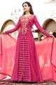 Magenta Pink color Satin Cotton Anarkali Suit