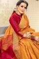 Stylish Orange Handloom Cotton Silk saree