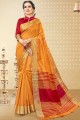 Stylish Orange Handloom Cotton Silk saree