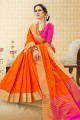 Latest Orange Handloom Cotton Silk saree