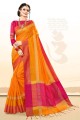 Orange Khadi Cotton Silk saree
