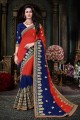 Red & Royal Blue Georgette saree