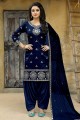 Gorgeous Dark Blue Art Silk Patiala Suit