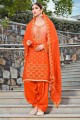 Contemporary Orange Soft Silk Patiala Suit