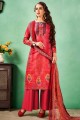 Fashionable Red Cotton Churidar Suit