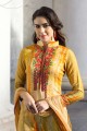 Yellow Cotton Satin Churidar Suit