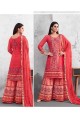 Opulent Red Georgette Palazzo Suit