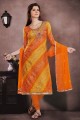 Yellow & Orange Chanderi Churidar Suit