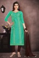 Alluring Green Chanderi Churidar Suit
