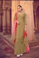Olive Green Muslin Silk Palazzo Suit