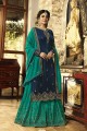 Dazzling Navy Blue Satin Georgette Palazzo Suit