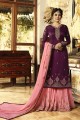 Fascinating Wine Satin Georgette Palazzo Suit