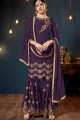 Contemporary Purple Satin Georgette Palazzo Suit