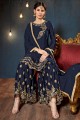 Fashionable Navy Blue Satin Georgette Palazzo Suit