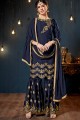 Fashionable Navy Blue Satin Georgette Palazzo Suit