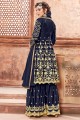 Latest Dazzling Navy Blue Satin Georgette Palazzo Suit