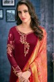 Classy Maroon Satin Georgette Palazzo Suit