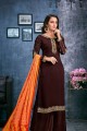 Brown Satin Georgette Palazzo Suit