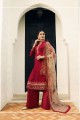 Elegant Red Satin Georgette Palazzo Suit
