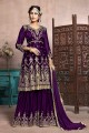 Traditional Purple Satin Georgette Palazzo Suit