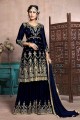 Glorious Navy Blue Satin Georgette Palazzo Suit