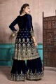 Glorious Navy Blue Satin Georgette Palazzo Suit