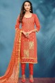 Light Orange Silk Salwar Salwar Kameez with Cotton