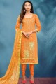 Cotton Salwar Kameez in Light Orange Silk