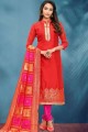 Red Salwar Kameez with Cotton Silk
