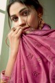 Embroidered Art Silk Saree in Light Falsa Purple with Blouse